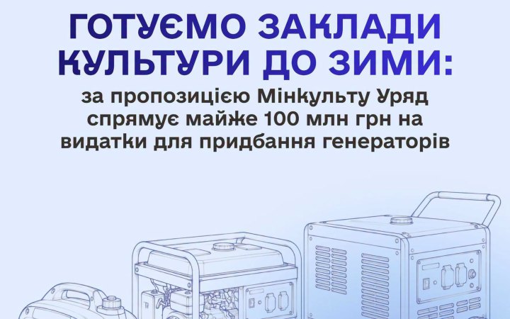 Заклади культури отримають майже 100 млн гривень на генератори та інше необхідне обладнання